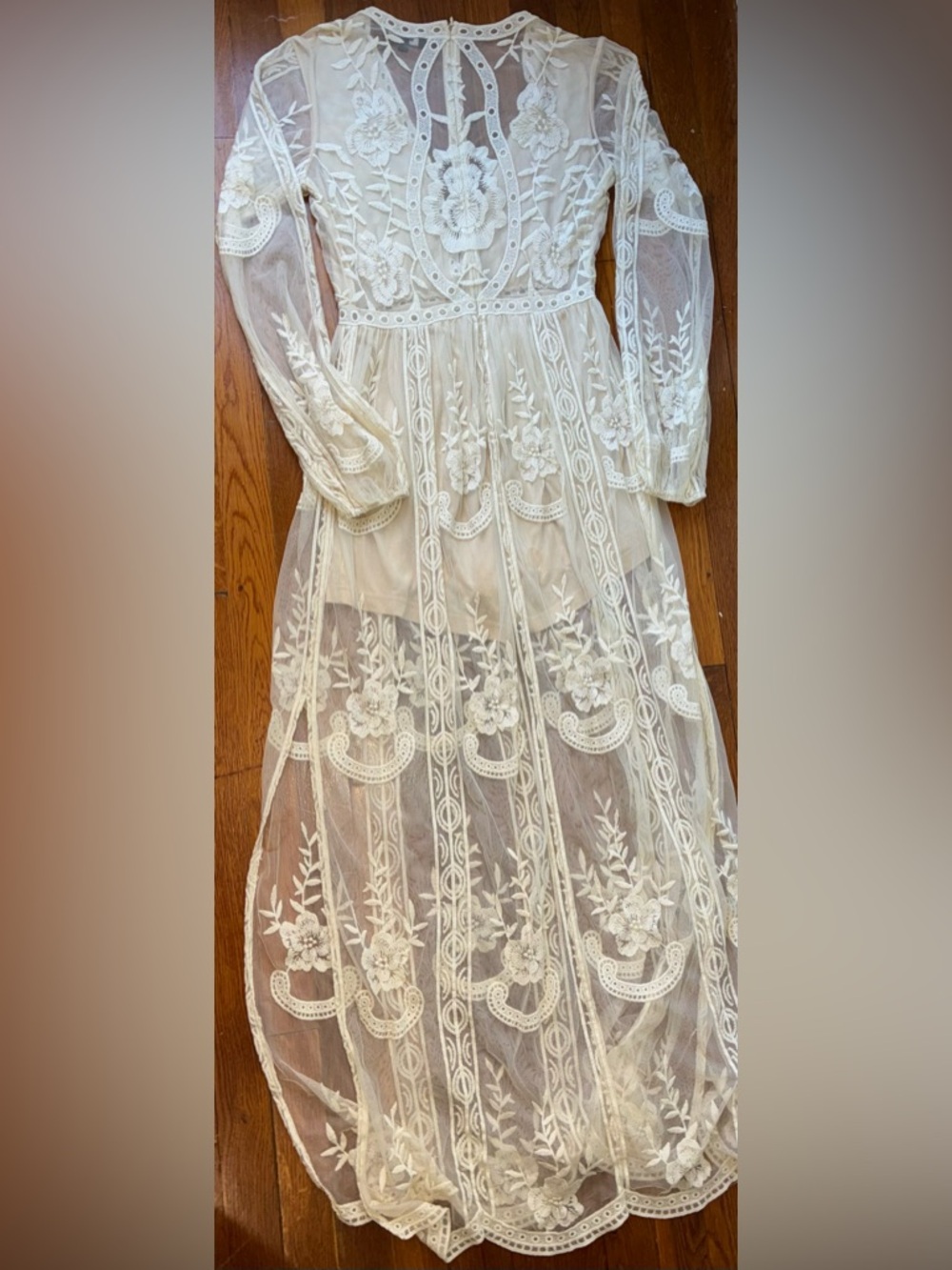 Wishlist Sheer Embroidered Maxi Dress Small Boho Creme - Picture 12 of 16